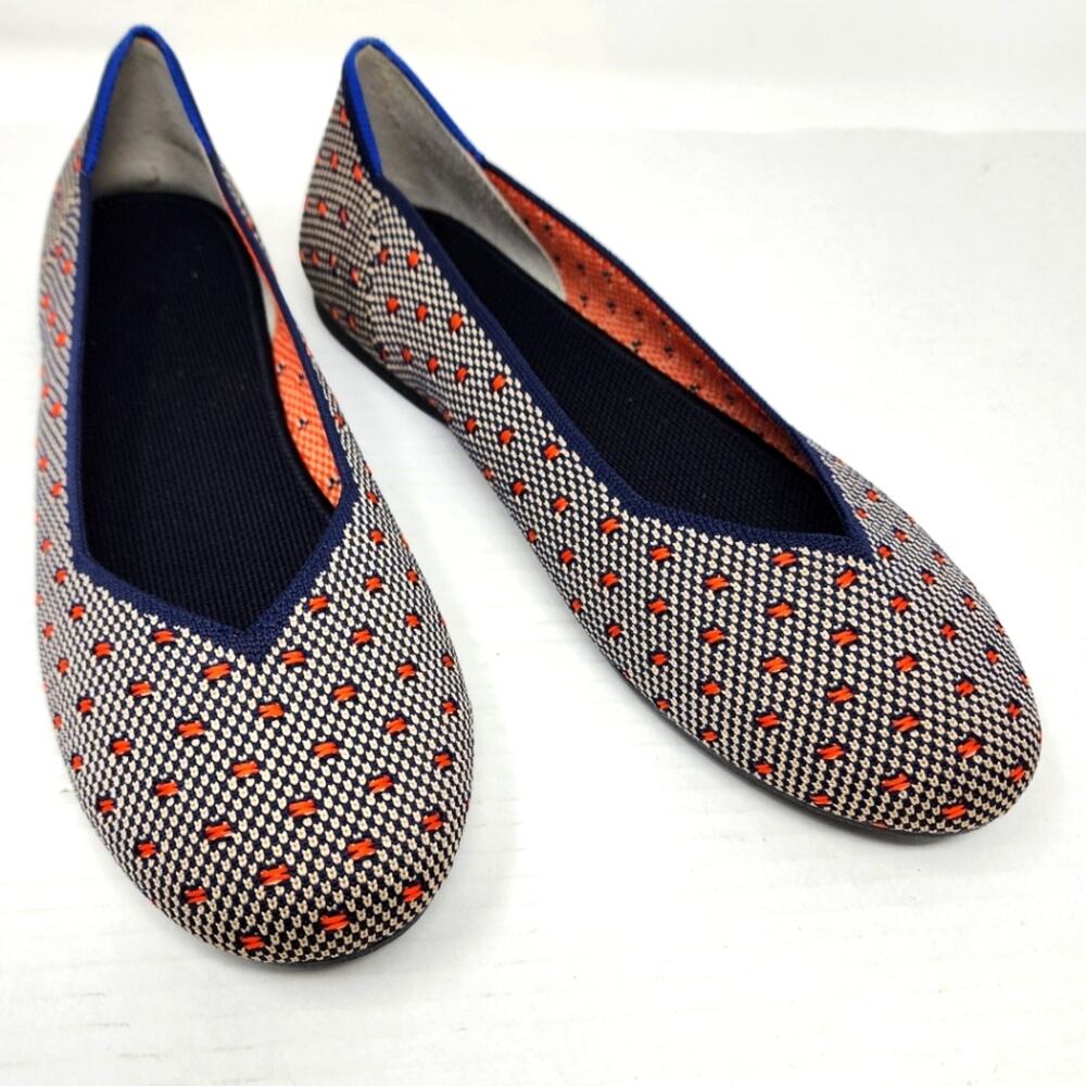 Evglow New Ballet Flats Breathable Comfort Round Toe Navy Red‎  Mesh Size 9.5